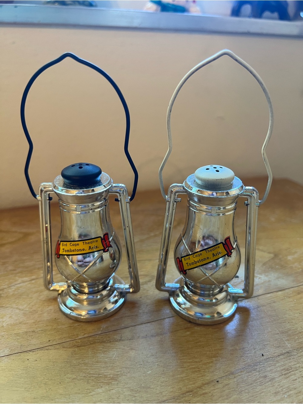 Lantern Salt and Pepper Shaker Set - Silver with Black & White Tops